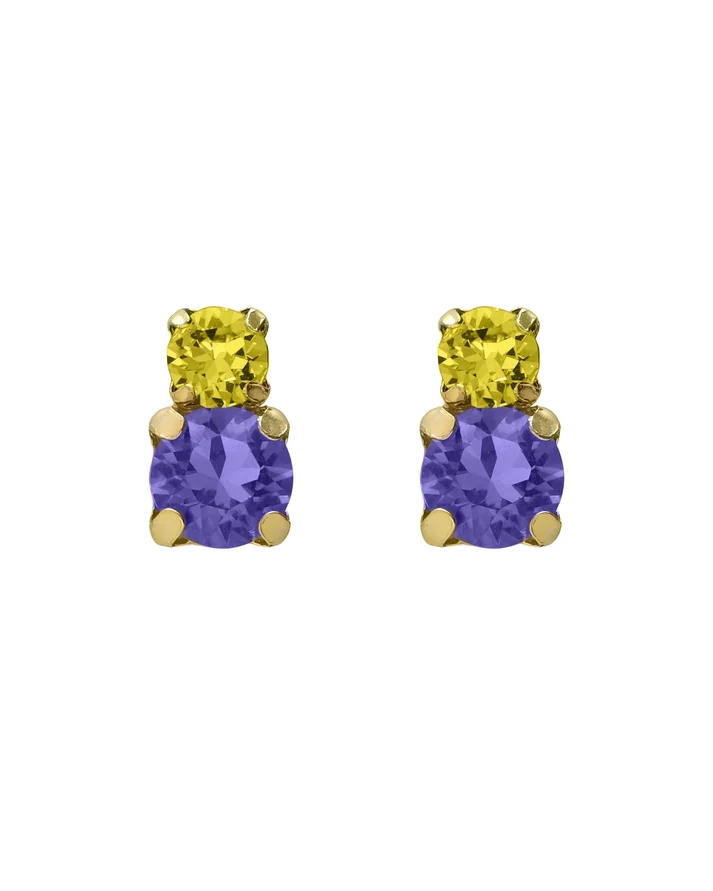 A5671-12DT Brincos de pressão em prata esterlina banhada a ouro com motivo Fleur e cristal - Image 1