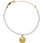 Pulseira Solene com concha e pérola em prata banhada a ouro
