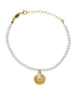 Pulseira Solene com concha e pérola em prata banhada a ouro